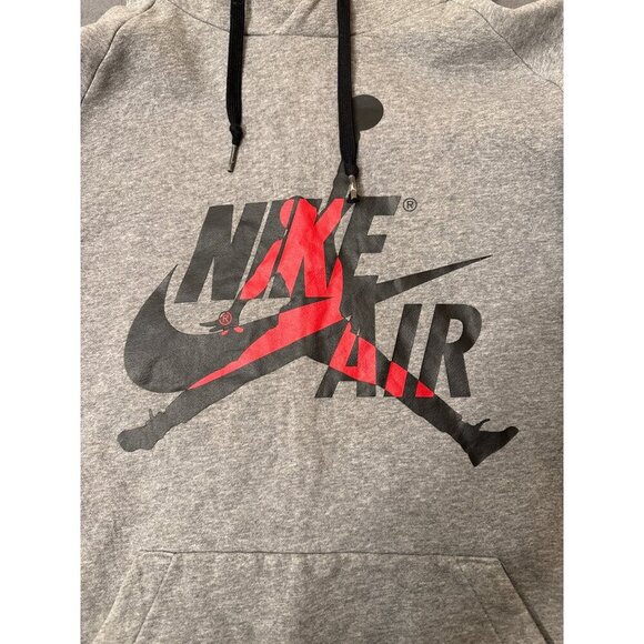 Nike Air Jordan Gray Pullover Hoodie With Kangaroo Pocket & Black/Red Logo Print - Picture 3 of 7